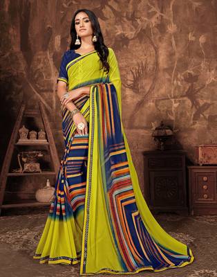 Multicolor printed georgette saree with blouse 1