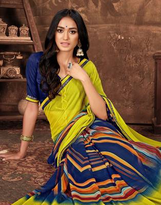 Multicolor printed georgette saree with blouse 2