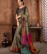 Brown printed georgette saree with blouse