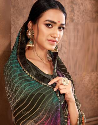 Brown printed georgette saree with blouse 2