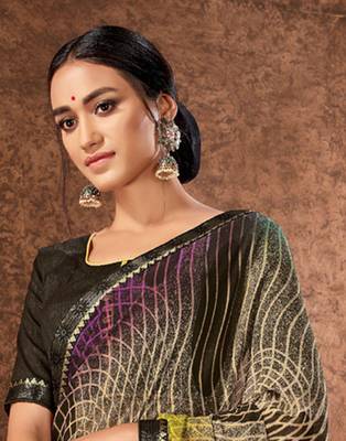 Brown printed georgette saree with blouse 3