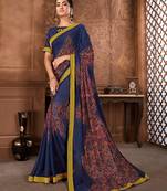 Blue printed georgette saree with blouse