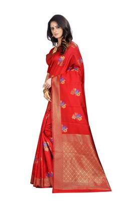 Red Woven Jacquard Saree With Blouse 4