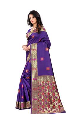 Purple Woven Jacquard Saree With Blouse 2
