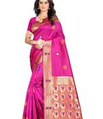 Rani Pink Woven Jacquard Saree With Blouse
