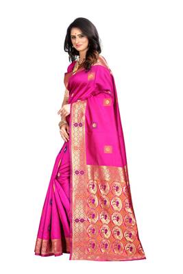 Rani Pink Woven Jacquard Saree With Blouse 2