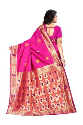 Rani Pink Woven Jacquard Saree With Blouse 3