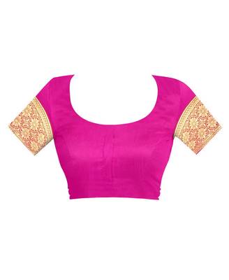 Rani Pink Woven Jacquard Saree With Blouse 4