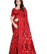 Red Woven Jacquard Saree With Blouse