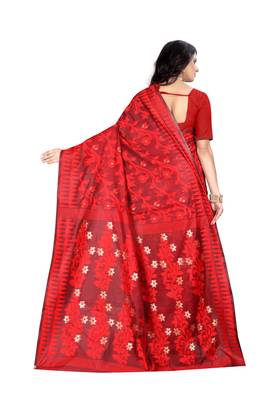 Red Woven Jacquard Saree With Blouse 3