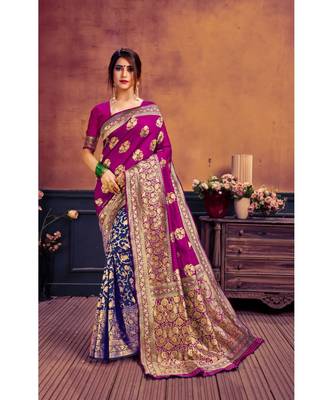 Women's Designer Pink Colour Poly Cotton Saree With Blouse Piece 1
