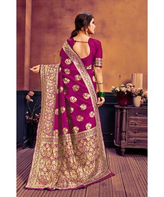 Women's Designer Pink Colour Poly Cotton Saree With Blouse Piece 3