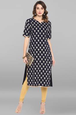Janasya Navy-blue printed crepe kurtas-and-kurtis 2