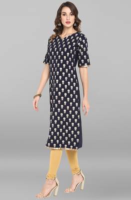 Janasya Navy-blue printed crepe kurtas-and-kurtis 3