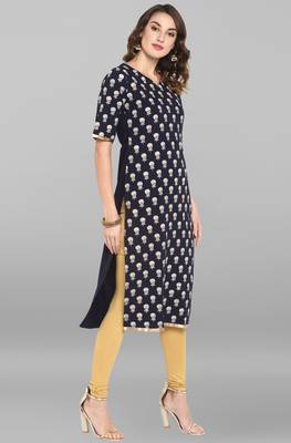 Janasya Navy-blue printed crepe kurtas-and-kurtis 4