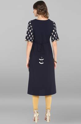 Janasya Navy-blue printed crepe kurtas-and-kurtis 5