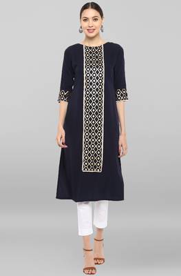 Janasya Dark blue printed crepe kurta 1