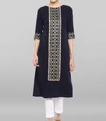 Janasya Dark blue printed crepe kurta