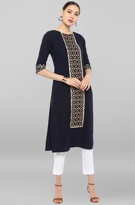 Janasya Dark blue printed crepe kurta 2