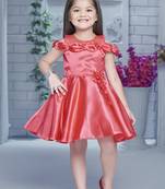 pink embroidered satin kids girl gowns