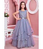 grey embroidered satin kids girl gowns