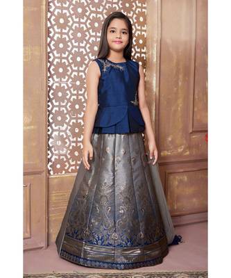 Grey printed Polyester kids-lehenga-choli 1