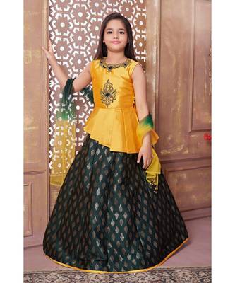 Green printed Polyester kids-lehenga-choli 1