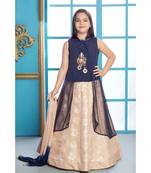 beige embroidered Polyester kids-lehenga-choli