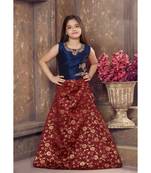 Maroon embroidered Polyester kids-lehenga-choli