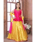 yellow plain Polyester kids-lehenga-choli