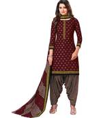 Women's Maroon & Black Cotton Printed Unstitch Dress Material With Dupatta