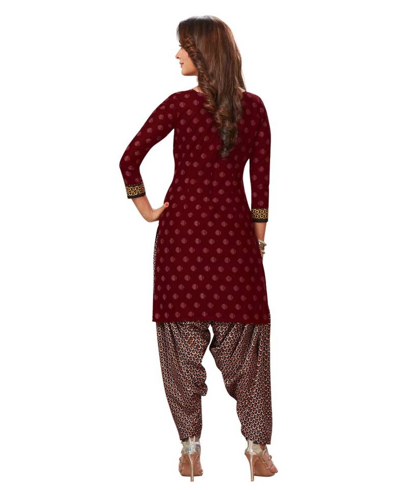 Women's Maroon & Black Cotton Printed Unstitch Dress Material With Dupatta
