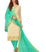 Beige embroidered banarasi cotton salwar