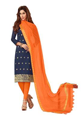 Blue embroidered banarasi cotton salwar 1