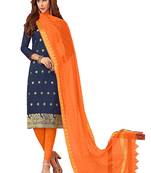 Blue embroidered banarasi cotton salwar