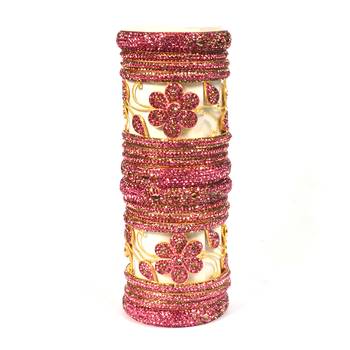 Beautiful And Glamorous Pink Color Flower Shape Bangle Set Party Wear For Women And Girls 14 Pieces 1