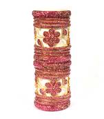 Beautiful And Glamorous Pink Color Flower Shape Bangle Set Party Wear For Women And Girls 14 Pieces