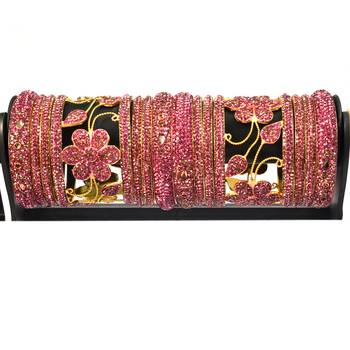 Beautiful And Glamorous Pink Color Flower Shape Bangle Set Party Wear For Women And Girls 14 Pieces 2