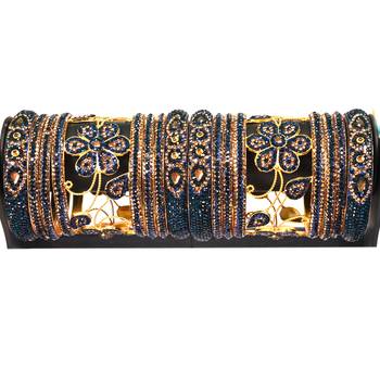 Beautiful And Glamorous Blue Color Flower Shape Bangle Set Party Wear For Women And Girls 14 Pieces 2