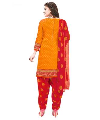 Women's Orange & Red Synthetic Printed Unstitch Dress Material With Dupatta 2