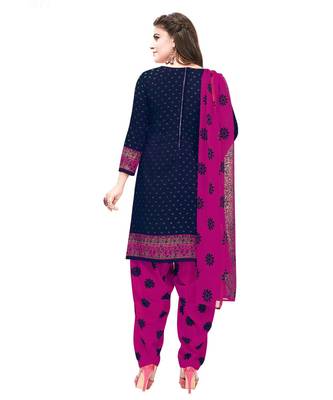 Women's Navy Blue & Rani Synthetic Printed Unstitch Dress Material With Dupatta 2