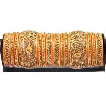 Hyderabadi Bridal Joda, Golden Bangle Set For Women And Girls Stylish 14 Pieces 2