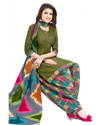 Women's Green & Pink Synthetic Printed Unstitch Dress Material With Dupatta 1