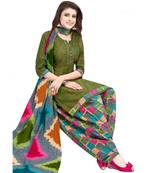 Women's Green & Pink Synthetic Printed Unstitch Dress Material With Dupatta
