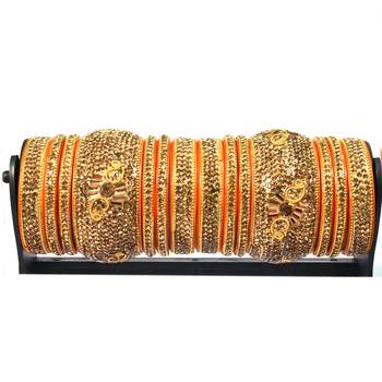 Hyderabadi Bridal Joda, Golden Bangle Set For Women And Girls Stylish 14 Pieces 2