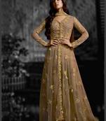Brown embroidered net salwar