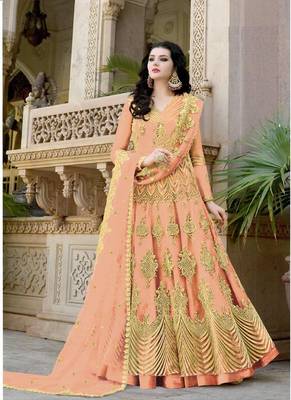 Orange embroidered net salwar 1