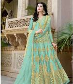Sky-blue embroidered net salwar