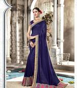 Violet embroidered silk saree with blouse