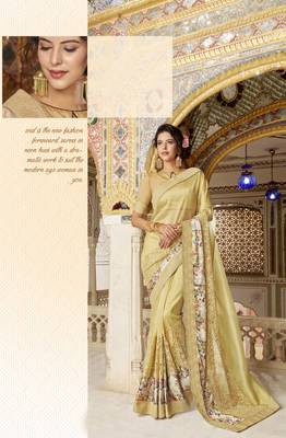 Cream embroidered silk saree with blouse 1